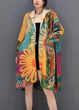 Vintage Colorblock Hettetrykk Strikk Løse Kåper Høsten