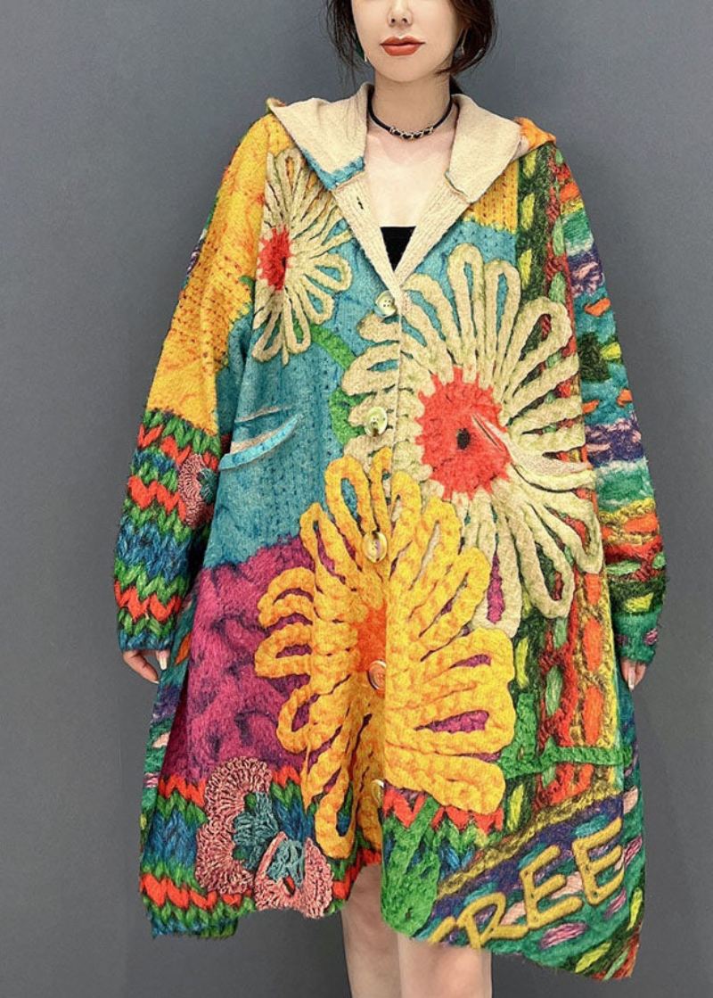 Vintage Colorblock Hettetrykk Strikk Løse Kåper Høsten - Cardigans for kvinner