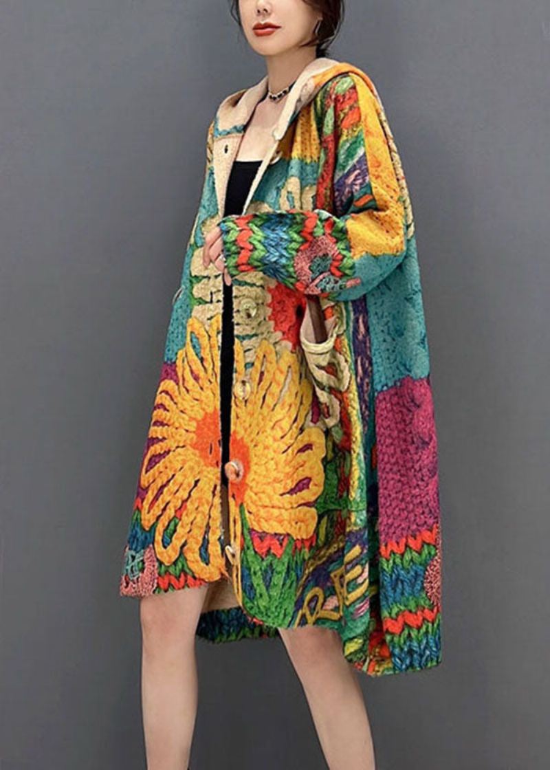 Vintage Colorblock Hettetrykk Strikk Løse Kåper Høsten - Cardigans for kvinner