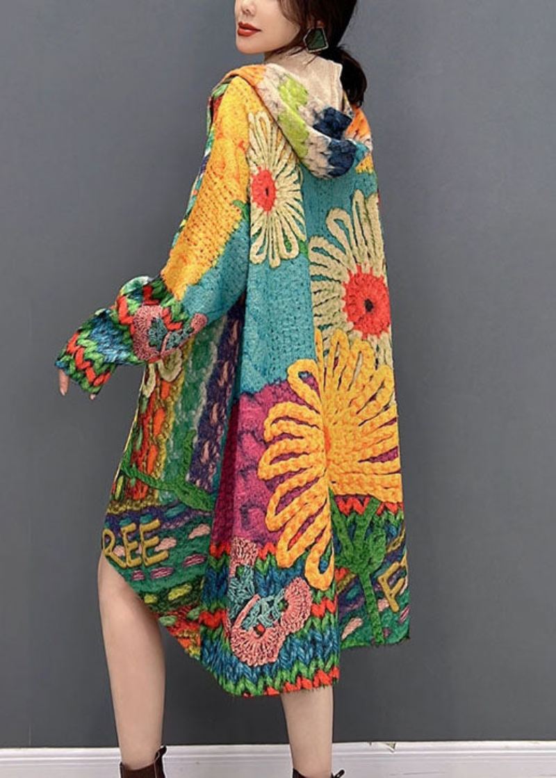 Vintage Colorblock Hettetrykk Strikk Løse Kåper Høsten - Cardigans for kvinner