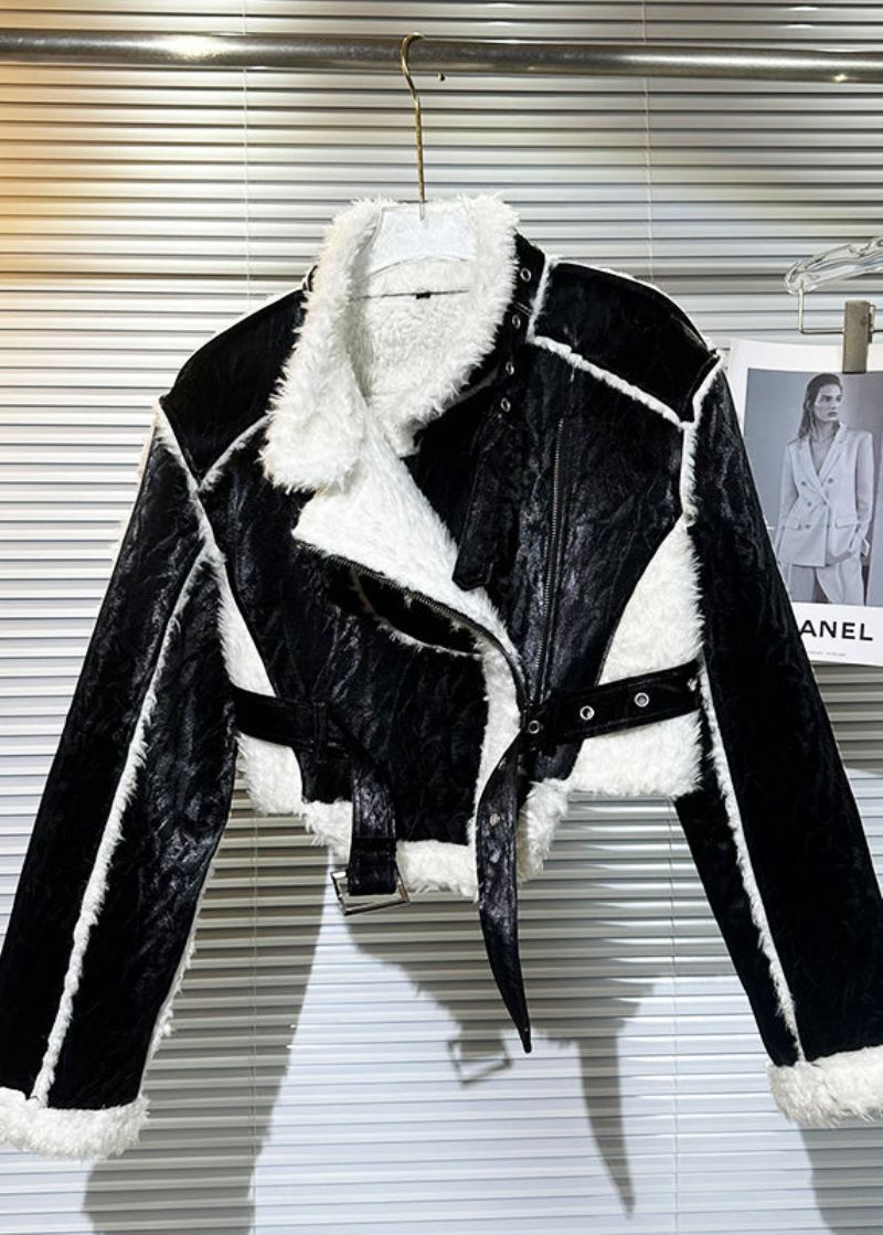 Amerikansk Stil Svart Grønn Patchwork Fuzzy Wool Lined Coats Spring - Ullkåper for kvinner