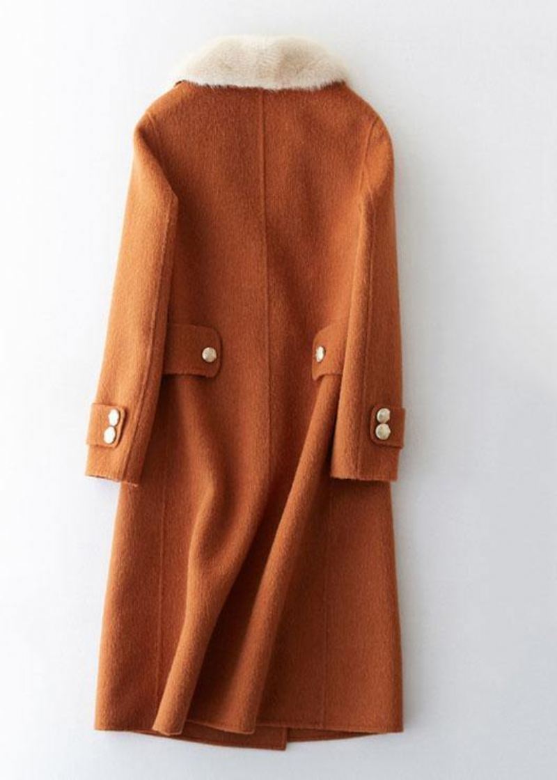 Luksus Oversize Trenchcoat Pelskrage Brun Utkantet Ullfrakk - Ullkåper for kvinner