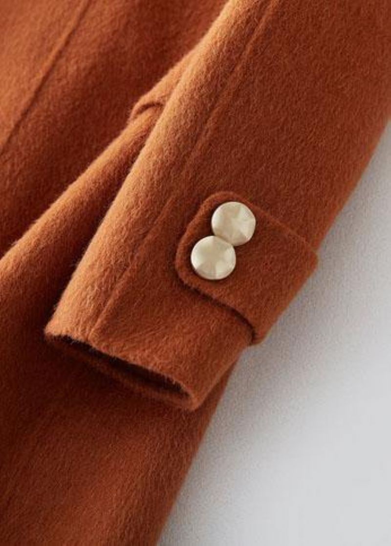 Luksus Oversize Trenchcoat Pelskrage Brun Utkantet Ullfrakk - Ullkåper for kvinner