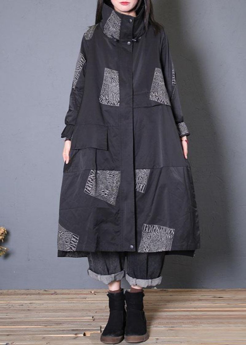 Fashion Plus Size Frakker Faller Svarte Kåper Med Glidelås