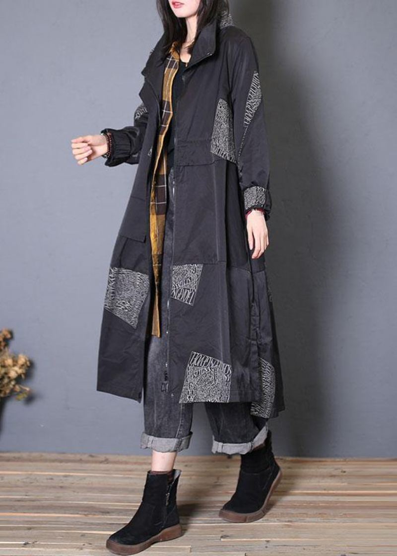 Fashion Plus Size Frakker Faller Svarte Kåper Med Glidelås - Trenchcoats for kvinner