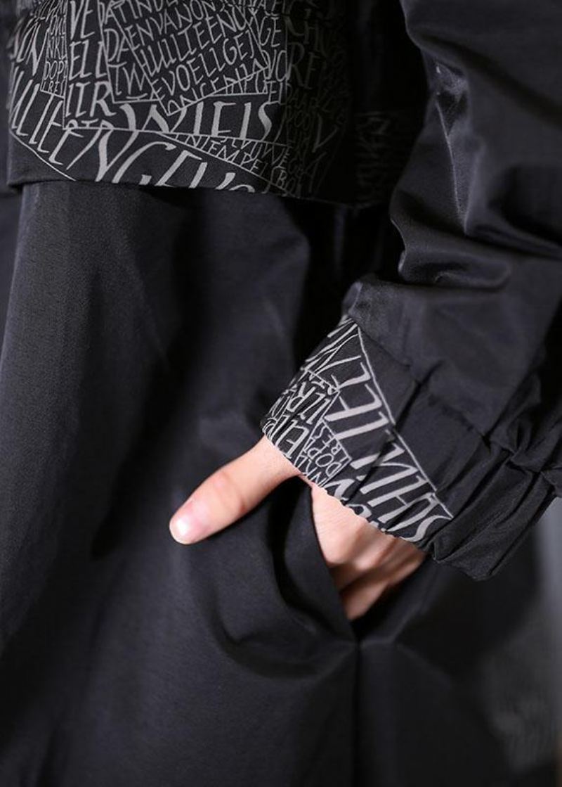 Fashion Plus Size Frakker Faller Svarte Kåper Med Glidelås - Trenchcoats for kvinner