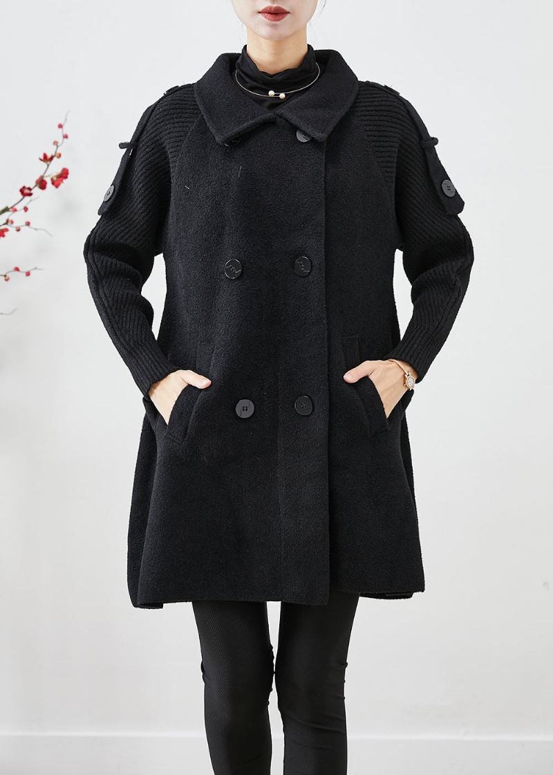 Uformell Svart Dobbel Bryst Patchwork Ull Trenchcoats Høst - Trenchcoats for kvinner