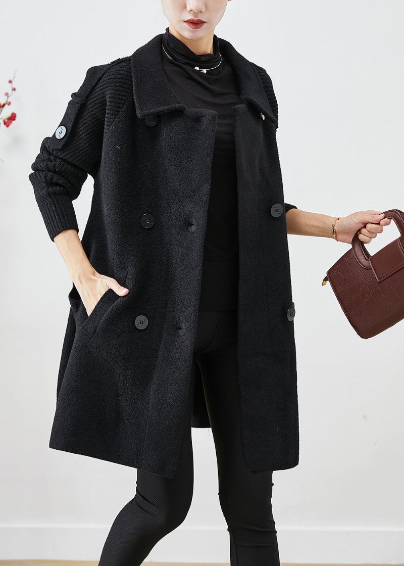 Uformell Svart Dobbel Bryst Patchwork Ull Trenchcoats Høst - Trenchcoats for kvinner