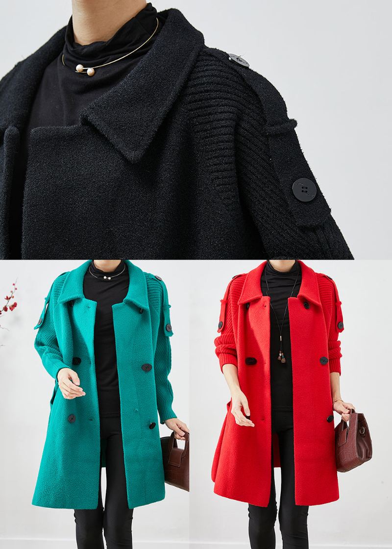 Uformell Svart Dobbel Bryst Patchwork Ull Trenchcoats Høst - Trenchcoats for kvinner