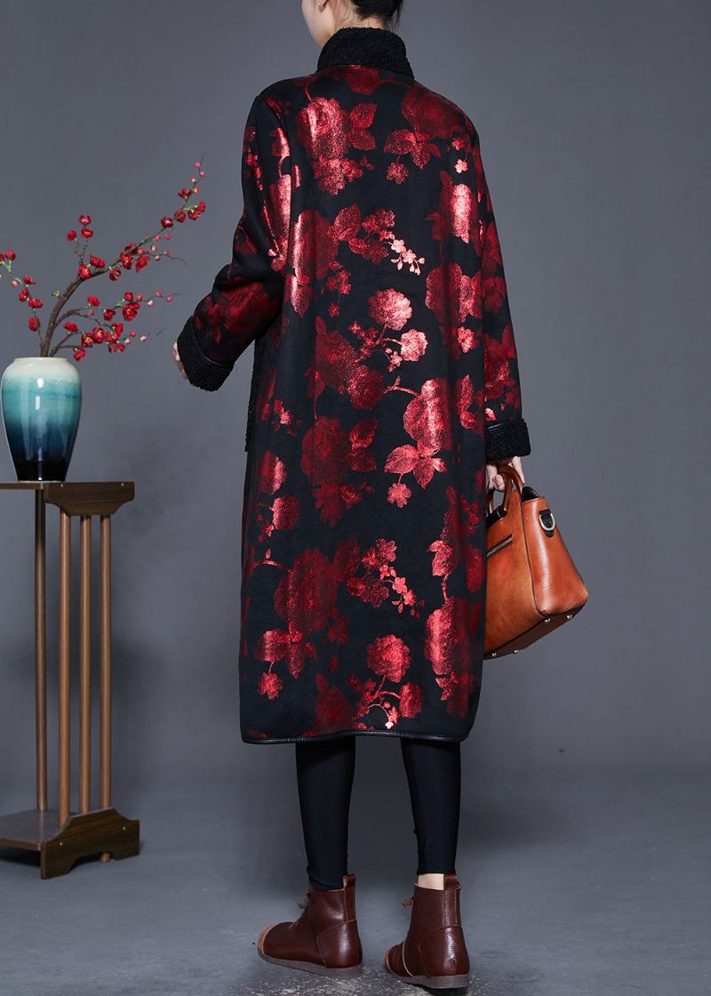 Art Mulberry Print Oversized Fleece Ull Forede Kåper Vinter - Vinterfrakker for kvinner