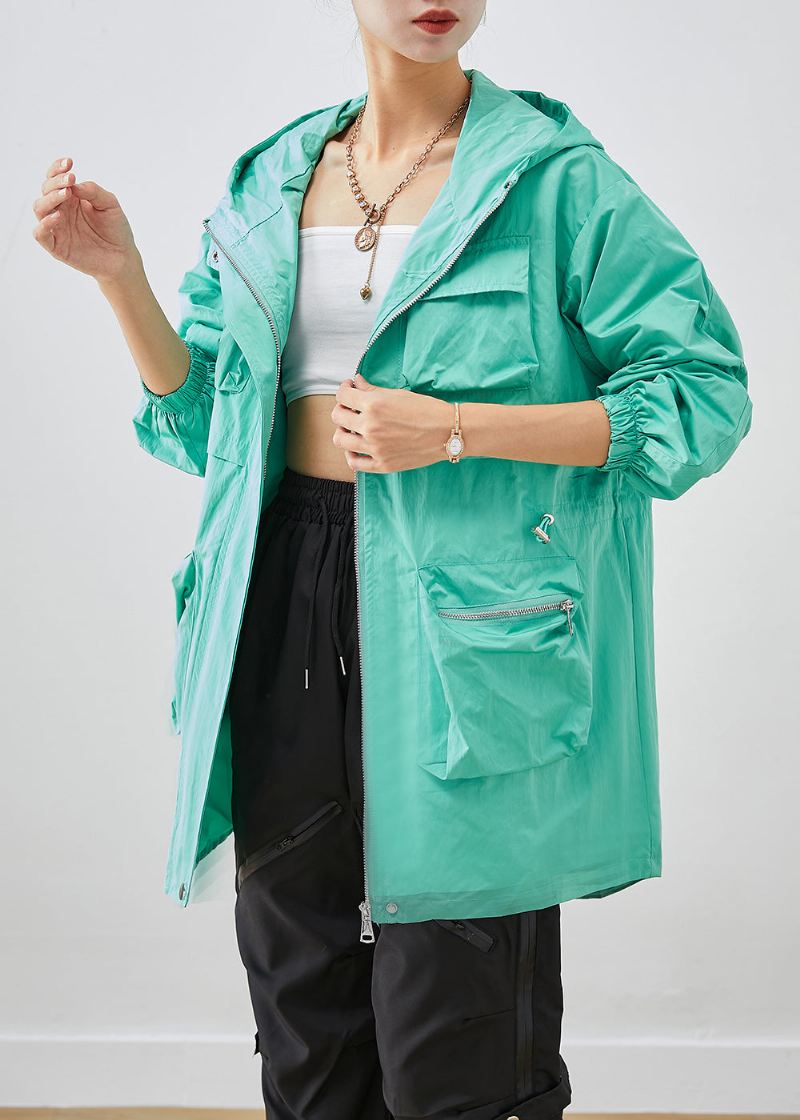 Grønn Patchwork Spandex Coat Outwear Hettelommer Fall - Vinterfrakker for kvinner