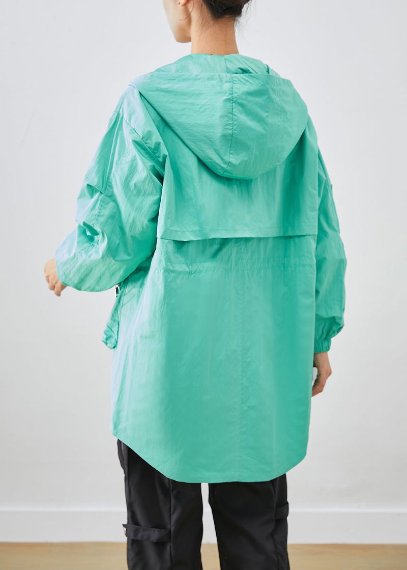 Grønn Patchwork Spandex Coat Outwear Hettelommer Fall - Vinterfrakker for kvinner