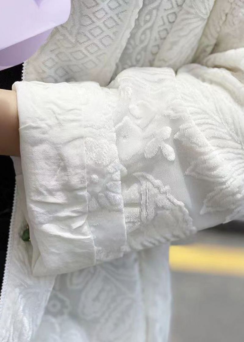 Jacquard Hvit Stativ Krageknapp Silke Velour Frakk Høst - Vinterfrakker for kvinner
