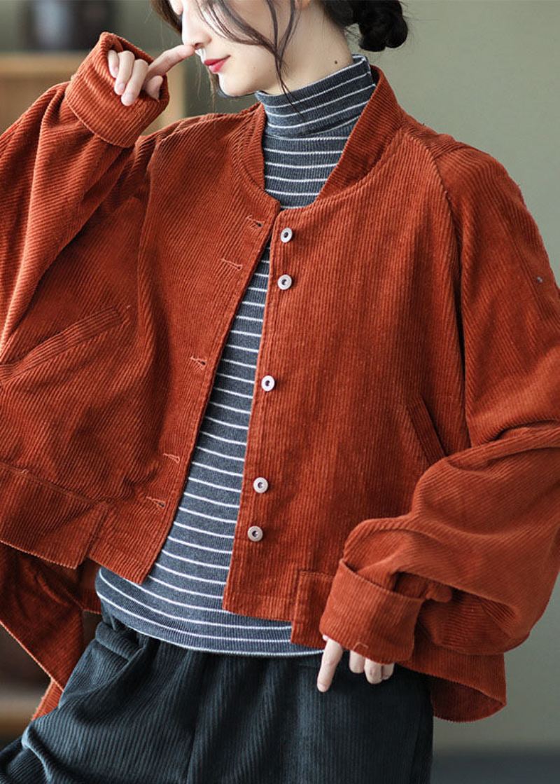 Kvinner Carmel Lommer Button Asymmetrisk Design Fall Corduroy Coat