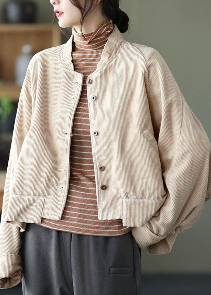 Kvinner Carmel Lommer Button Asymmetrisk Design Fall Corduroy Coat - Karamell