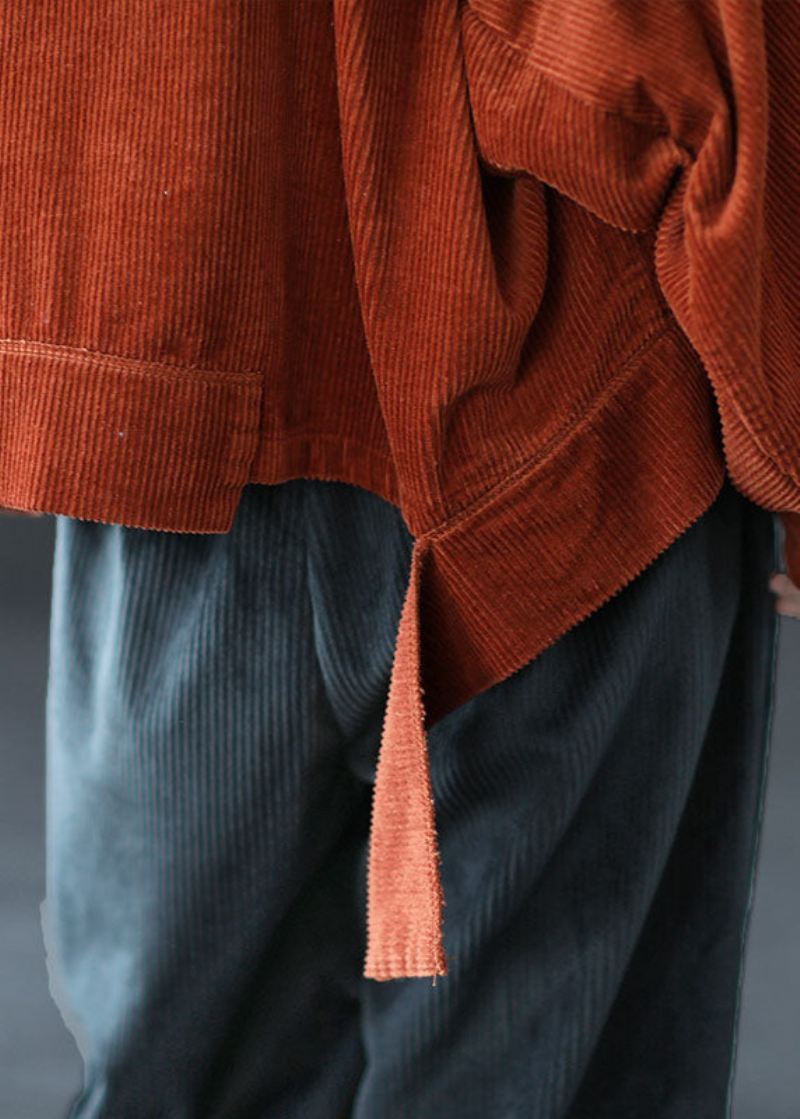 Kvinner Carmel Lommer Button Asymmetrisk Design Fall Corduroy Coat - Karamell