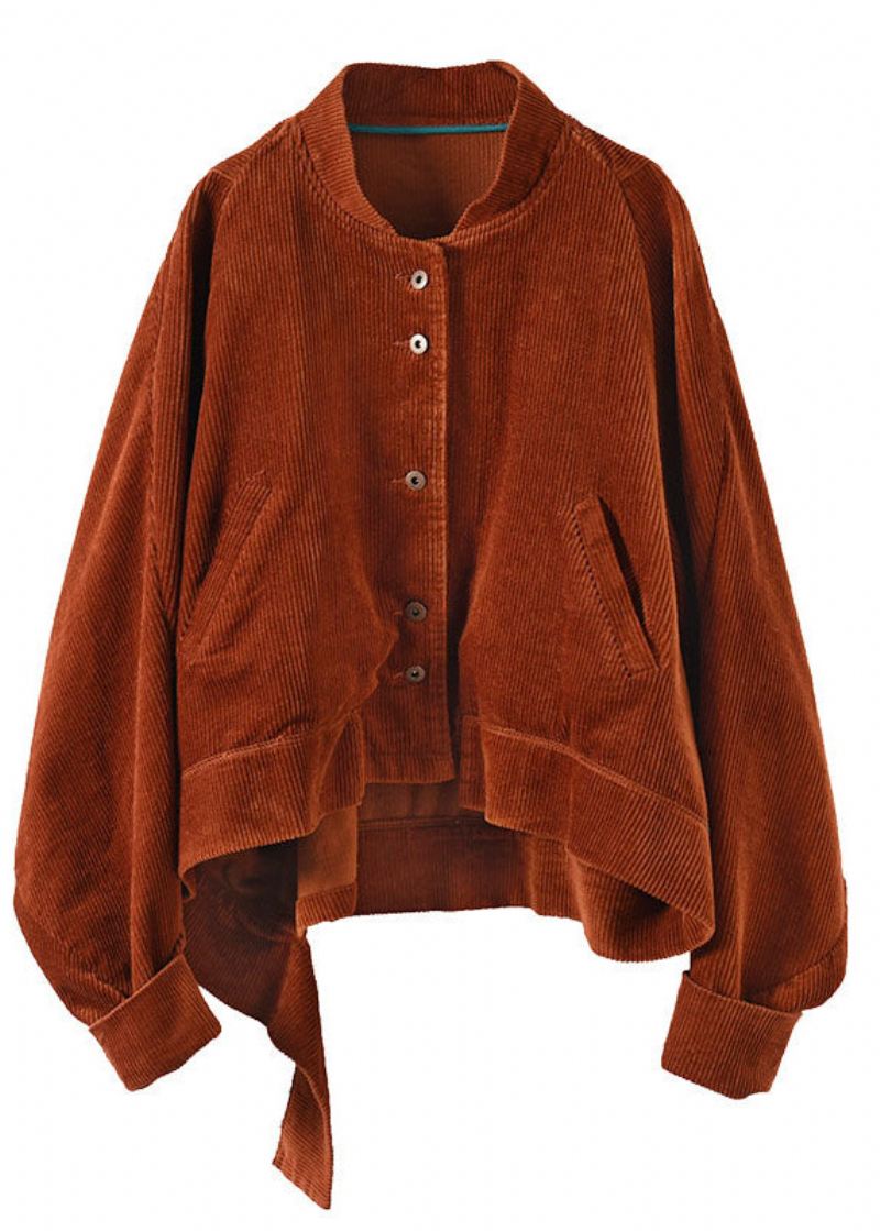 Kvinner Carmel Lommer Button Asymmetrisk Design Fall Corduroy Coat - Karamell