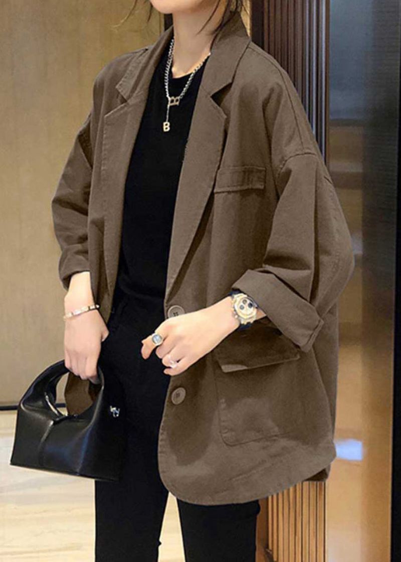 Plus Size Khaki Hakk Lommer Patchwork Bomull Coats Høst