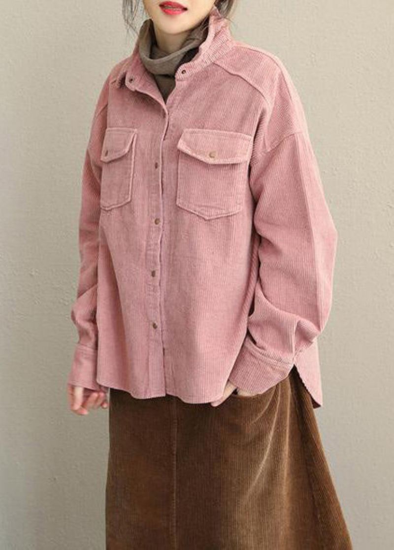 Vintage Rosa Og Grå Høstløs Cordfløyel Kort Kåpe For Kvinner - Vinterfrakker for kvinner