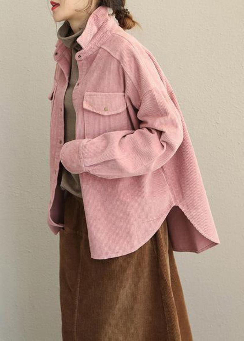 Vintage Rosa Og Grå Høstløs Cordfløyel Kort Kåpe For Kvinner - Vinterfrakker for kvinner