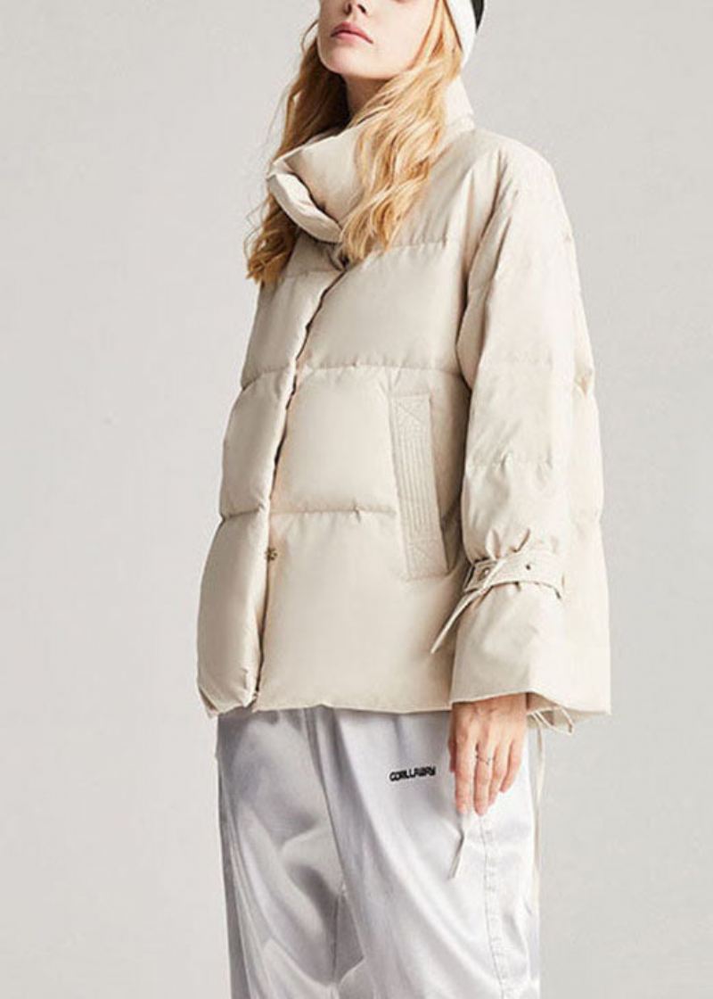 Håndlaget Beige Lommer Mote Snøring Vinter Duck Down Coat - Lyseblå
