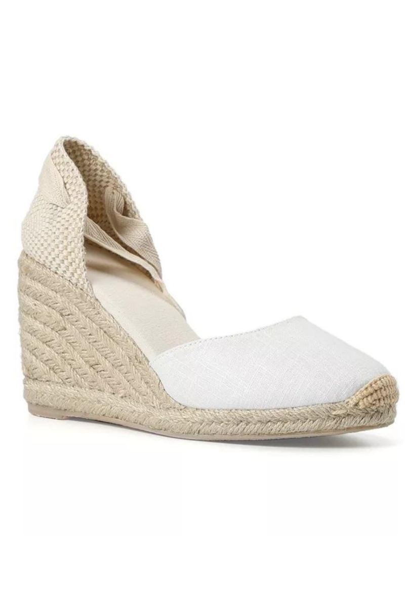 Kvinner Sommer Espadrille Heel Wedge Sandaler Lukket Tå Sko Kryssbundet Snøring
